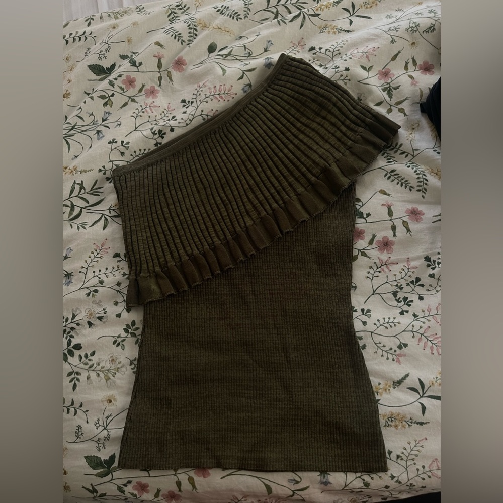 One-Shouldered Khaki Knit Top